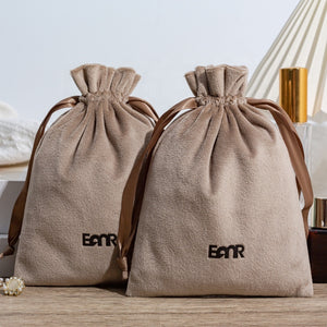Custom velvet ribbon pouches with logo for premium packaging