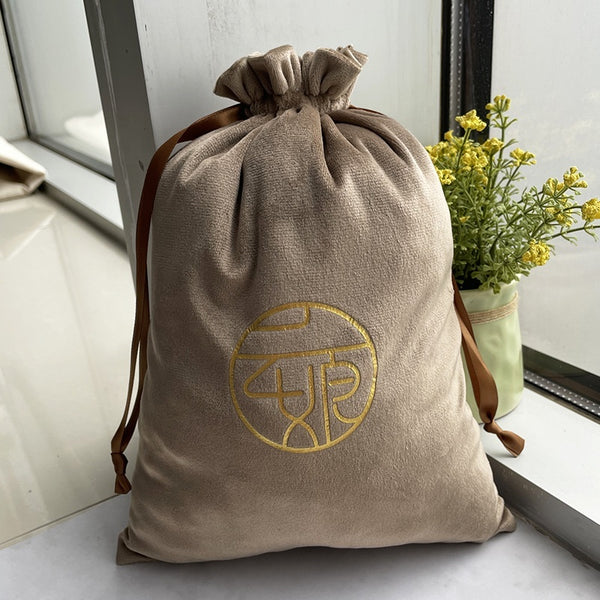 Custom velvet drawstring bags with gold printed logo